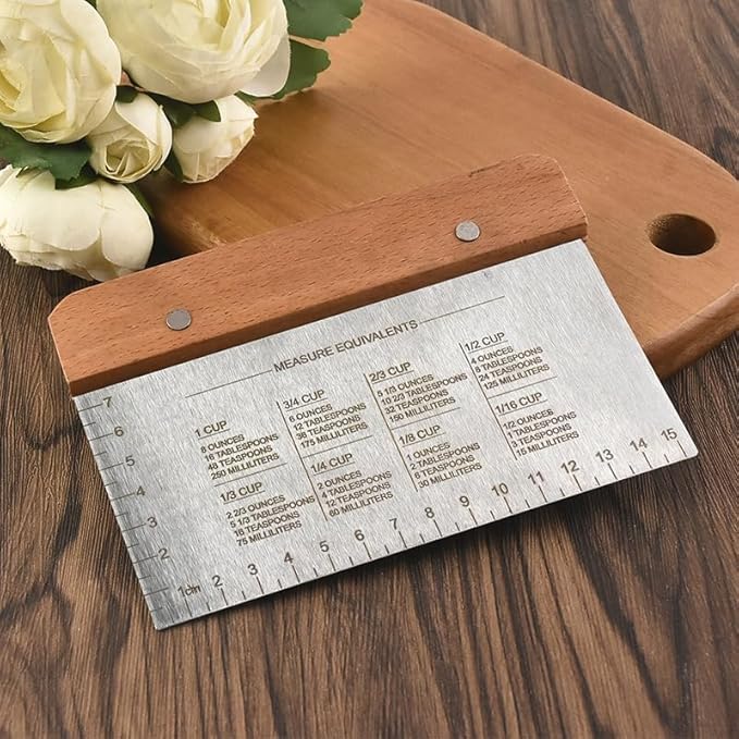 Ultimate Dough Scrapper Set: 3-Piece Stainless Steel Bench Scraper Kit with Ergonomic Handle and Built-in Measurement Scale - Perfect for Bread, Pizza, Cake, and More!