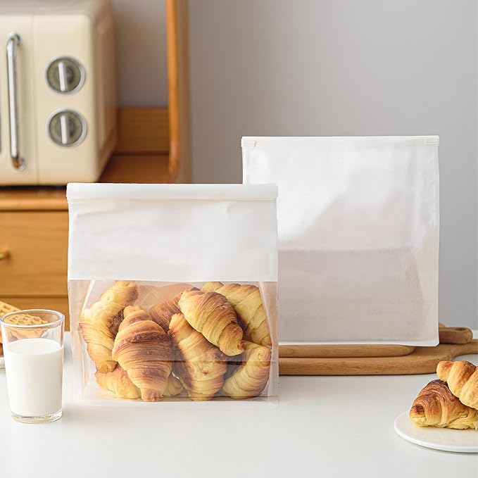 50 Pcs 6.3 Inch White Kraft Paper Bread Bags with Tin Tie, Medium Homemade Bread Packing Bag, Thickened Storage Bagel Bag with Clear Window for Sourdough, Baked