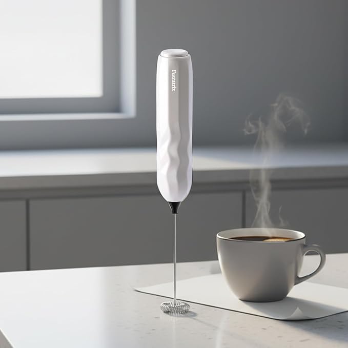 Handheld Milk Frother, Fast Powerful Drink Mixer Battery operated with Stainless Steel Whisk for Coffee (white)