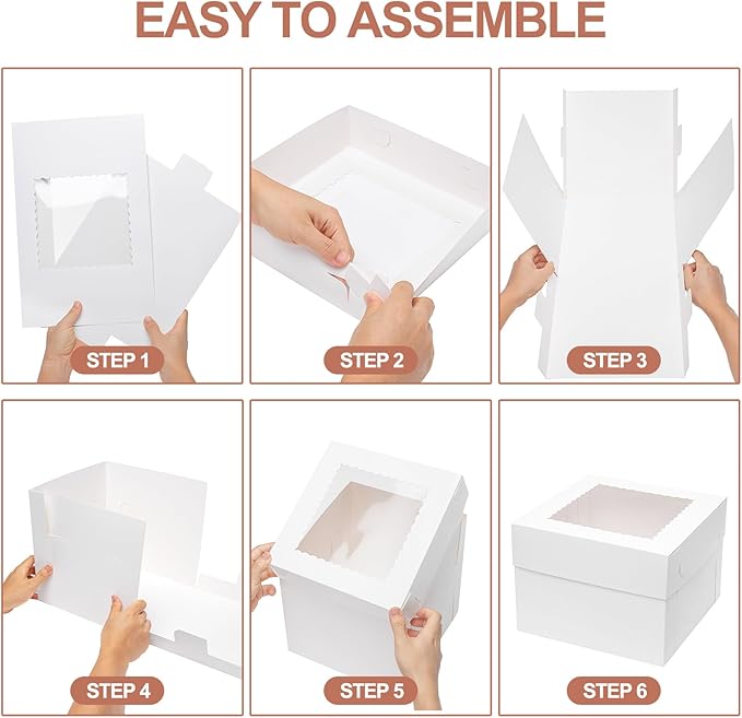 10pcs 14x10x4 Quarter Sheet Cake Boxes with 10 pcs Cake Boards - Rectangle Bakery Boxes with Window for Pastry Baking, Cupcakes, Donuts, Cookies, Pie Treat Packaging White Large