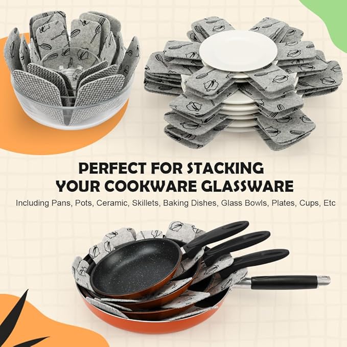BOYAN Pot and Pan Protectors, Larger & Thicker Felt Pot Protectors for Stacking, Set of 12 & 3 Different Sizes, Cookware Accessories, Pan Separators for Stacking Skillet Fry Pan Ceramic Glassware