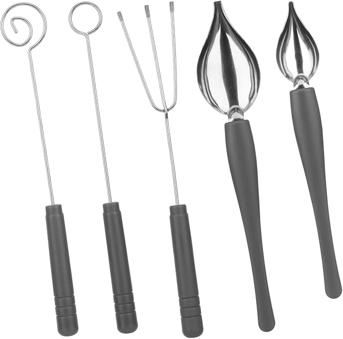 Chocolate Dipping Tool Set,2Pcs Drawing Decorating Spoon + 3Pcs Candy Dipping Tools,Stainless Steel Art Pencil Spoons Plated Decoration Spoons Set,for Decor Plates Cake Coffee