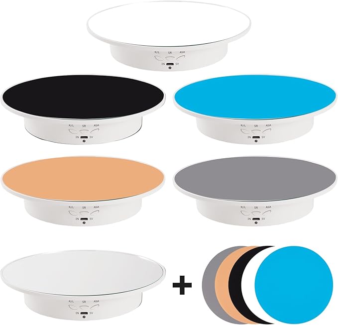 7.87'' Rotating Display Stand Motorized Rotating Display Stand, 22 lbs Load Electric Turntable with Mirror Cover, Lazy Susan Showcase with USB for Jewelry Photography 3D Model Cake, White