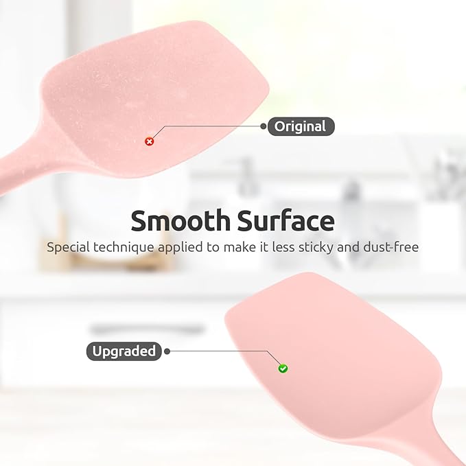 Heat Resistant Silicone Spoon Spatula: U-Taste 600ºF High Heat Flexible 11.38in Silicon Mixing Stirring Cooking Scraping Baking Bowl Scraper, Seamless for Kitchen Nonstick Cookware (Pink)