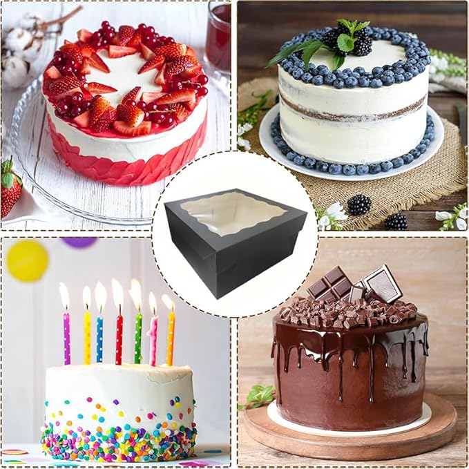 Generic 18Pcs (12.2x12.2x5.9 in) Cake Boxes+18 Cakeboard+1 stickers with Display Window for Gift Giving, Bakesale, Cupcakes, Dessert, Cookies, Pie, Macaroons, Donuts, Pastry, (Black), 12CDGH
