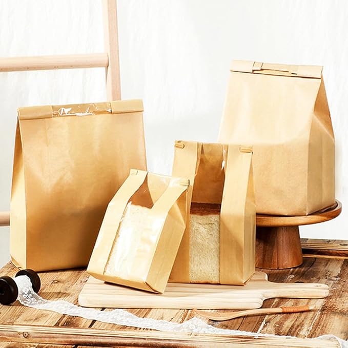 30 Pack Paper Bread Bags with Window 13 x 8.3 x 3.5-inch Bakery Sourdough Brown Loaf Baked Storage Bags for Homemade Bread Cookie Treat