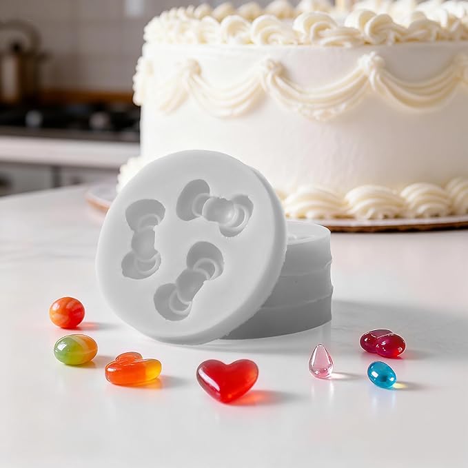 Bow Silicone Fondant Molds 4PCS Gray Liquid Silicone Cake Decoration Moulds for Baking DIY Tools Chocolate Candy Resin Crafts(2.36Inch)