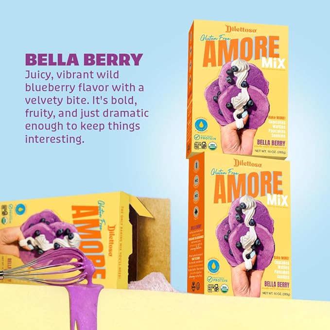 Dilettoso's Organic Gluten-Free Oat Flour Baking Mix | Wild Blueberry | Pancakes, Waffles, Cupcakes, Brownies, and Cookies | 10oz AMORE Mix (2 Boxes)