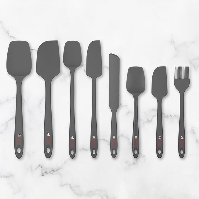 Elihome Skinny Silicone Jar Spatula Spreader, BPA Free,Heat-Resistant Scraper, 10in Long Narrow Stirring Stick, Seamless Flexible Peanut Butter Spreader for Scraping Icing and Jam (Dark Grey)