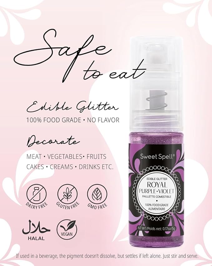Sweet Spell Edible Cake Glitter Spray – Shimmering Magic for Cakes Decorating & Cocktails – 100% Edible, Food-Grade, Vegan, Gluten-Free (Purple)