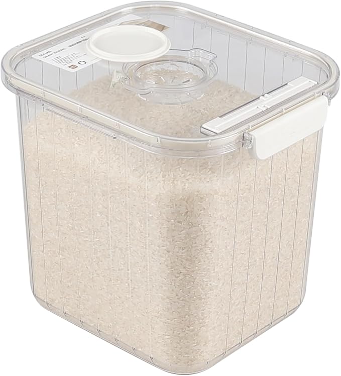 22 Lbs Plastic Clear Rice Airtight Dry Food Storage Containers with Flip Lid, Large Food Storage Airtight Pantry Containers