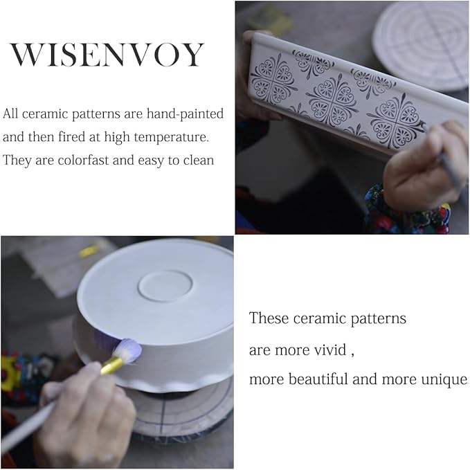 Wisenvoy Baking Dish 8x8 Baking Pan Brownie Pan Casserole Dish Hand-Painted Casserole Dishes For Oven Lasagna Pan