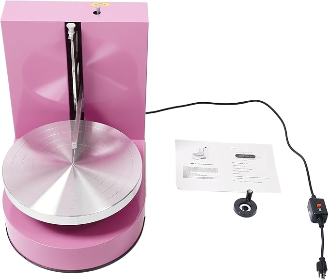 Cake Icing Machine, 4-12 Inch Cake Cream Spreading Coating Smearing Machine 200W Auto Cream Spreading Machine with Adjustable Spatula and LCD Display, 60-320 RPM (Pink)