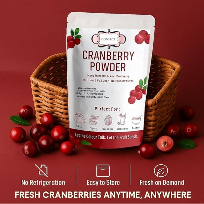 Confect Cranberry Powder | Pure & Natural Fruit Powder for Smoothies, Baking, Beverages, Juices, Tea & DIY Recipes | Vegan, Gluten-Free, No Added Sugar – 100g