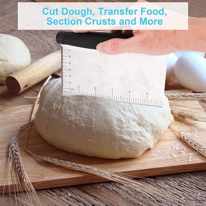 Bench Scraper & Chopper - 6 Inch Stainless Steel Dough Cutter with Contoured Grip, Multi-Purpose Kitchen Tool for Baking Cooking, Food Scraper Chopper & Pastry Knife