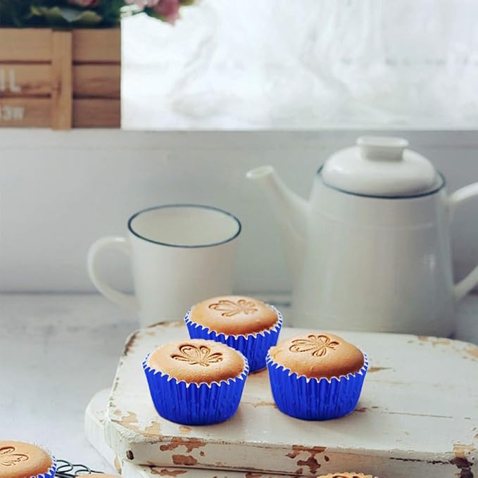 Cupcake Liners Blue,GOLF Standard Size Blue Foil Cupcake Liners Wrappers Metallic Baking Cups,Muffin Paper Cases, 100 Pack