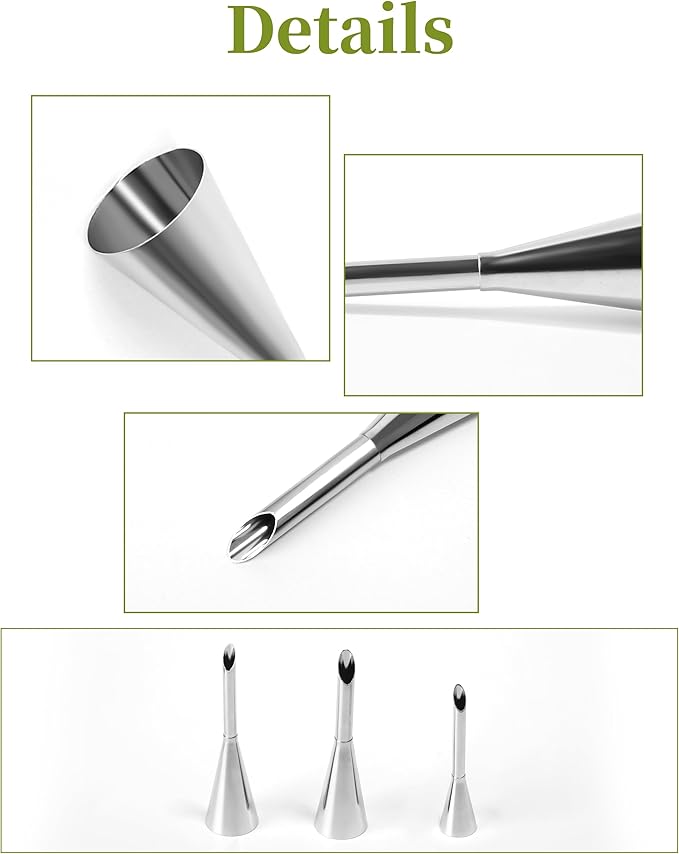 3Pcs Cream Icing Piping Nozzle Tips,Stainless Steel Long Cream Puff Nozzle Decor Small Pastry Icing Piping Decorating Tools