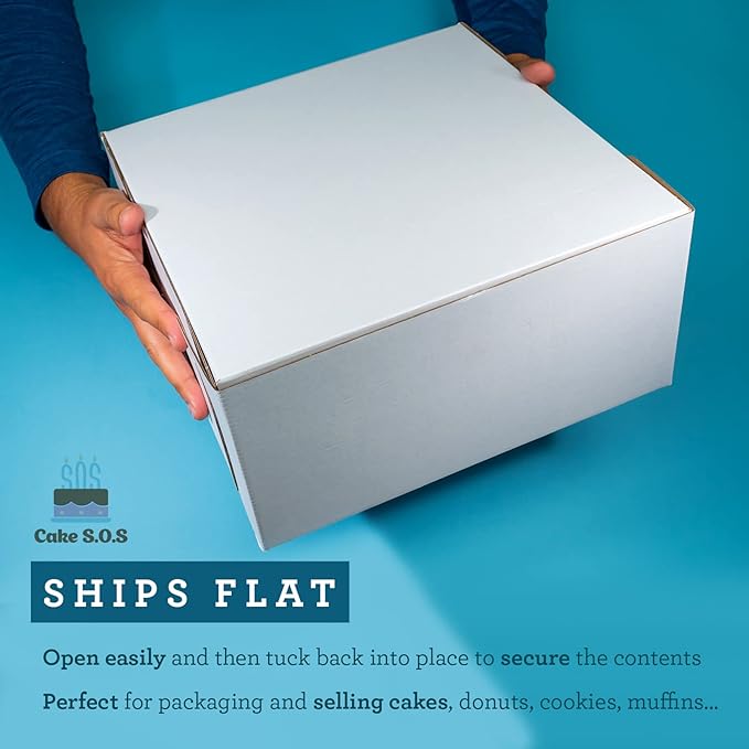 14x14x6 inches Corrugated Heavy-Duty White/Brown Sturdy Kraft Cake Boxes (50-Pack)
