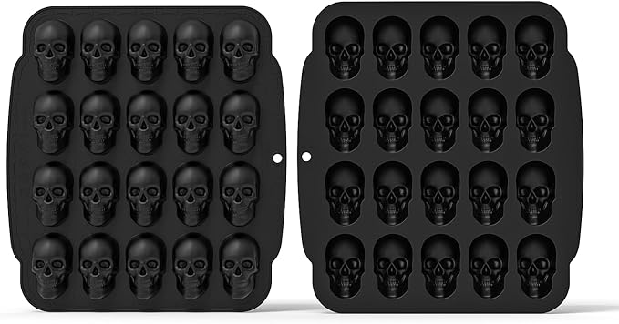 JETKONG 20 Cavity Skull Silicone Mold 3D Skull Ice Cube Mold, Halloween Silicone Molds for Chocolate, Jelly, Wax Melt, Ice Cubes