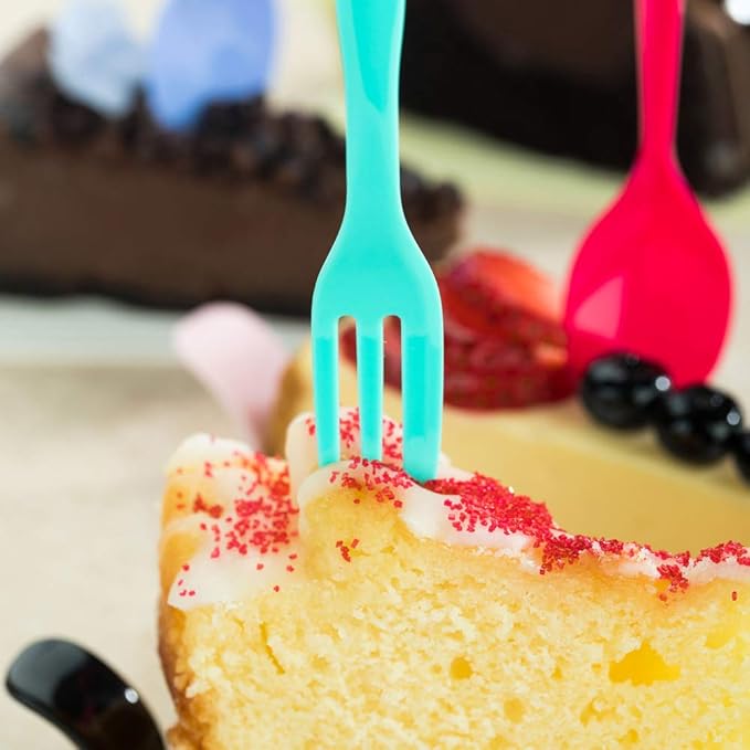 Restaurantware-4 Inch Cake Forks, 100 Knife-Edged Premium Pastry Forks - Disposable, Solid And Durable, Teal Plastic Sharp Edge Fork, For Parties, Bakeries, Catering Services, Gatherings