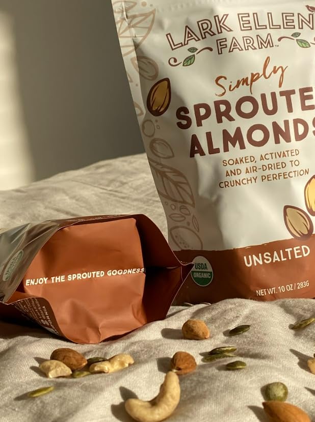 Lark Ellen Farm Raw Almonds, Sprouted Unsalted, Steam Pasteurized, Certified USDA Organic, Gluten-Free Whole Shelled California Premium Nuts (10 oz, 6 Pack)