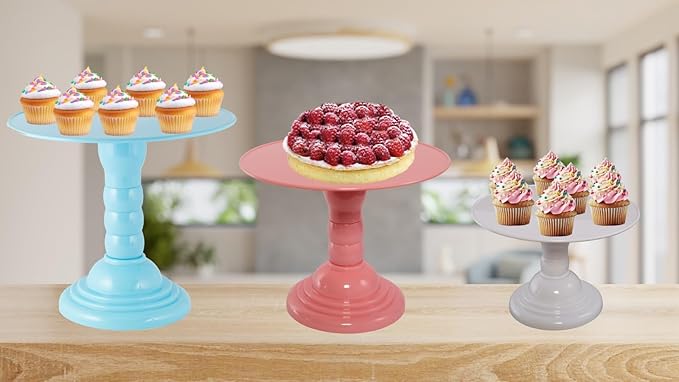 Mirandinha Store - Tall Plastic Round Black Cake Stand for Wedding, Birthday Party, Graduation, Celebration - Cupcake Stand, Cake Holder, Candy Display, Dessert Tray 4 Heights Adjustable