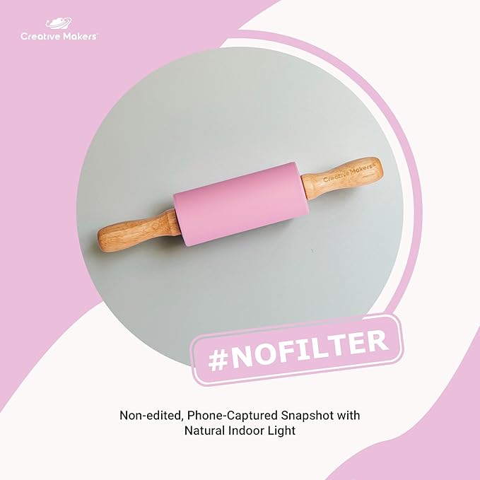 Small Rolling Pin for Kids, Non-Stick Silicone Surface with Wooden Handles for Play Dough and Baking Rolling Pin (Light Pink)