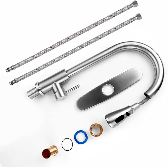 Stainless Steel 304 Kitchen Sink Faucet with Pull Down Spray Outdoor RV Kitchen Faucet Pull Out Extension Utility Farmhouse Faucets for Sink 1 Hole,Single Handle Rent Apartment Dorm
