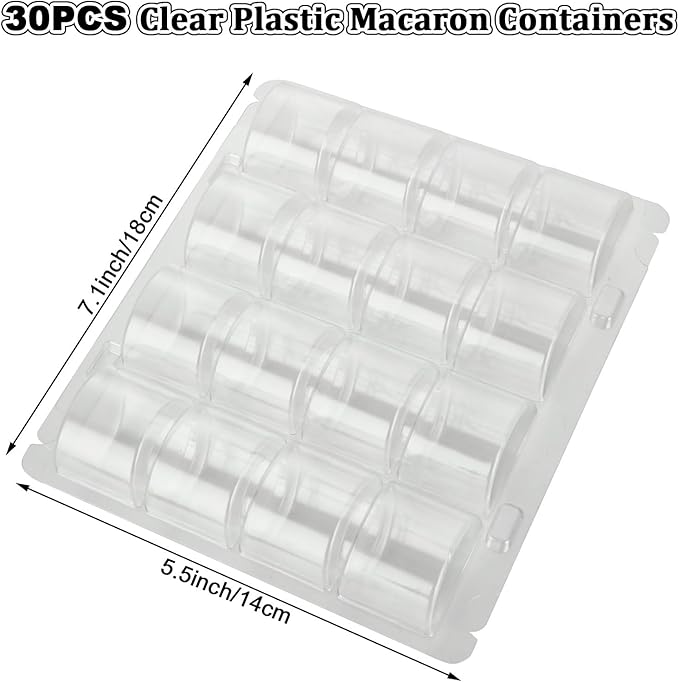 30PCS Macaron Boxes 16 Count Clear Macaron Box Plastic Macaron Container for Macaron Packaging, Cookie, Bakery, Wedding, Party