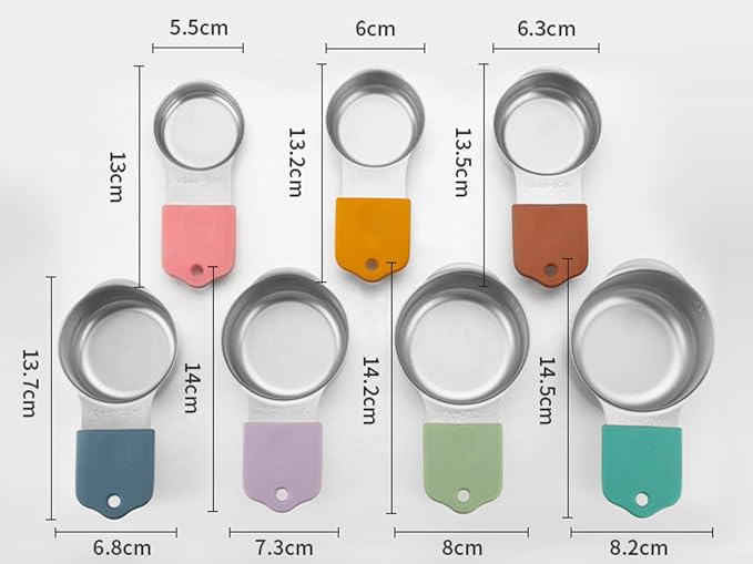 Magnetic Stainless Steel Measuring Cups Set of 7, Stackable with Engraved Markings - Heavy Duty Dry & Liquid Measuring Cups for Baking, Cooking, Mixology - Multicolor Kitchen Tools