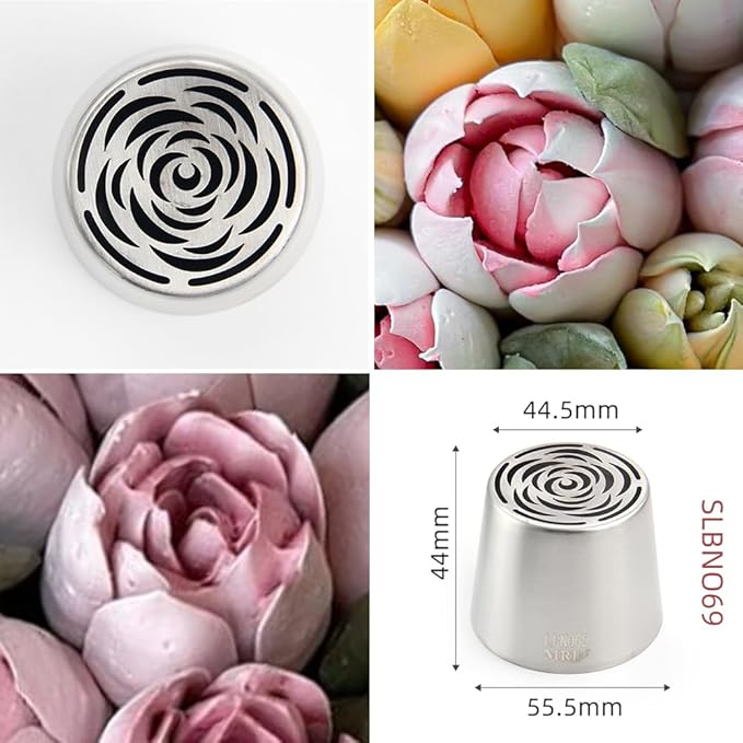 6 Pieces Stainless Steel Extra Large Russian Tulip Icing Tips Kit, Cupcake Dessert Marshmallow Piping Nozzles Set,1 Cleaning Brush,1 Medium Ruffle Icing Tip for Cake Decorations,Pastry Baking Tools