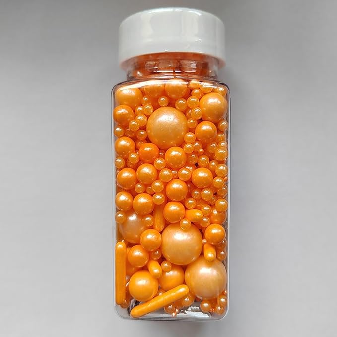 Edible Orange Pearl Sugar Sprinkles Candy Mix Size Baking Edible Cake Decorations Cupcake Toppers Cookie Decorating Wedding Party Valentine Halloween Christmas Supplies 100g/3.53oz