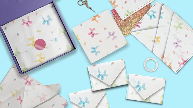 Pro Supply Global Balloon Dogs Printed Tissue Paper for Gift Bags or Boxes and Wrapping - Birthday Bulk Decorative Art Tissue Paper for Packaging and Gifting | 24 Sheets 20" x 30"