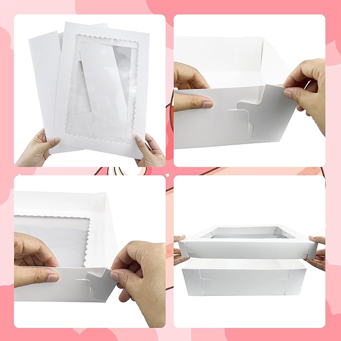 MUMULULU 15 PCS 14x10x4 Inch Cake Boxes with Window White Bakery Boxes Large Treat Box for Donuts Cookies Dessert Cupcakes Pastry Baking Pie Packaging