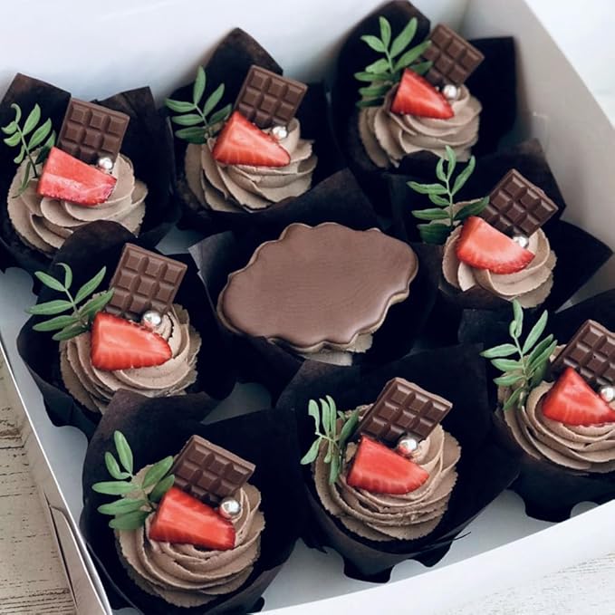 150 Pieces Tulip Cupcake Muffin Liners Paper Baking Cups Greaseproof Cupcake Wrappers for Birthday Wedding Party Baby Showers Catering Restaurants(Black)
