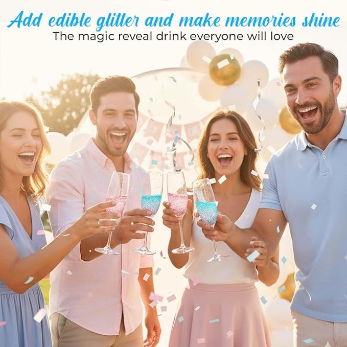 Sweets & Treats Boutique Gender Reveal Decorations Edible Glitter for Drinks, Magical Ideas, Surprise Boy or Girl Sprinkles as Drink Brew Glitter, Baby - Blue