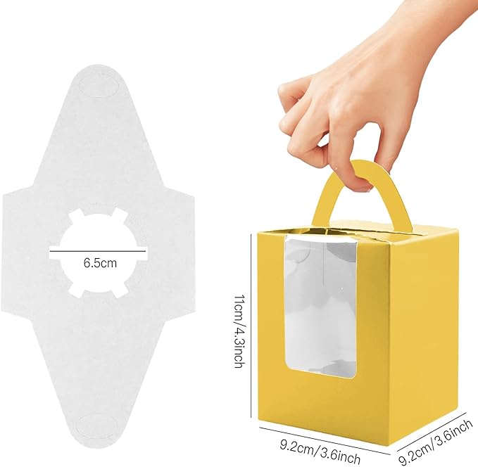 Yellow Cupcake Boxes, 30 Pack - Individual Clear Window Inserts, Handle - Muffin & Pastry Containers
