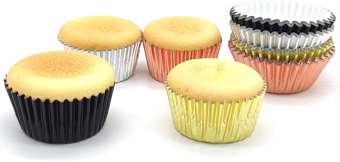 Standard Metallic Foil Paper Cupcake Liners in Rose Gold, Gold, Silver and Black, 200-Count