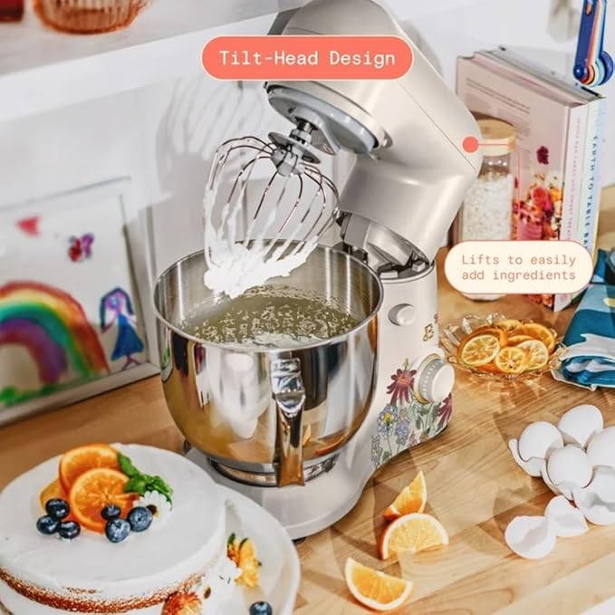 Beautiful 5.3QT 300W Stand Mixer with 12 Speeds, Tilt-Head, Splash Guard & Dishwasher-Safe Accessories, Soft Matte Finish – Mixes Up to 9 Dozen Cookies (Wildflower Porcini Taupe)