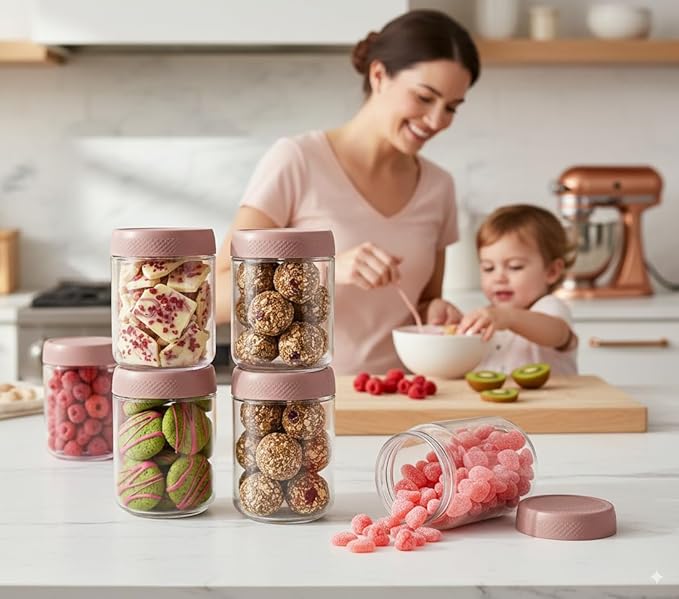 C&O ESSENTIALS 16 oz Glass Mason Jars with Airtight Lids - Wide Mouth Canning Jars for Food Storage, Meal Prep, Overnight Oats, Preserving, Pickling (6-Pack) (Pink)