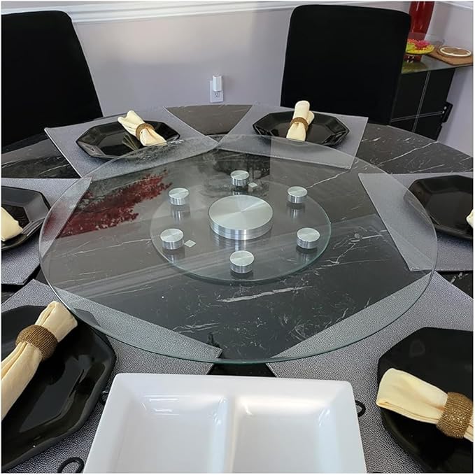 36" Glass Lazy Susan for Dining Table with 6 Rotating Wheels Table Top Centerpiece Kitchen Turntable Large Round Silent & Smooth Spin (Φ 36 Inch)