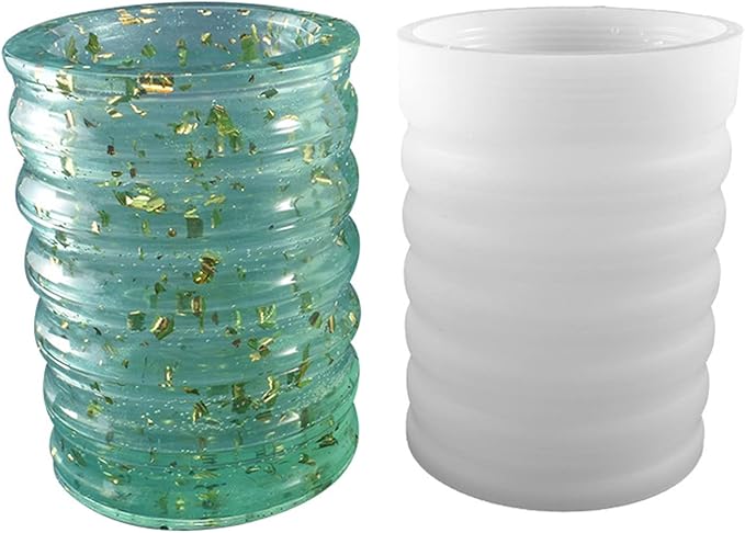 Striped Cylindrical Plaster Vase Flower Pot Silicone Mold Succulent Planter Concrete Mold Pen Holder Cement Clay Epoxy Resin Mould