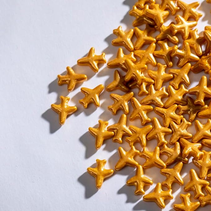 Gold Airplane Sprinkles, Airplane Cake Sprinkles,Cookie Sprinkles,Sugar Pearl, Edible Candy Pearls 130g 4.6OZ for Cake Cupcake Decorationg (Goldairplane)