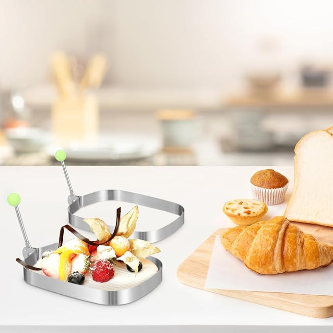 CLISPEED 4pcs Rectangular Baking Ring, Stainless Steel Cooking Crumpet Molds for Layer Cakes Sandwich Omelette Dessert - Easy Release and Clean