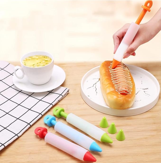 Pack of 4 Dessert Decorating Cake Decorating Pens Kit,Cake Decorating Syringe Cylinder Used for Chocolate Jam, Lettering, Drawing, and Cream Cake Baking Decorating Tools,