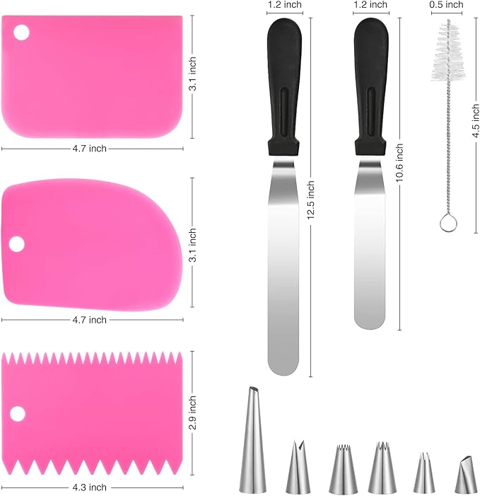 Dessert Decorating Syringe Set, Cake Icing Gun with 6 Russian Piping Nozzles & Cream Scraper, Stainless Steel Frosting Piping Kit for Cupcake, Cake Decorating Tools