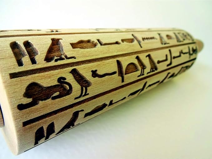 Embossing Rolling Pin EGYPT HIEROGLYPHS. Engraved Wooden Embossed Dough Roller for Embossed Cookies or Clay by Algis Crafts