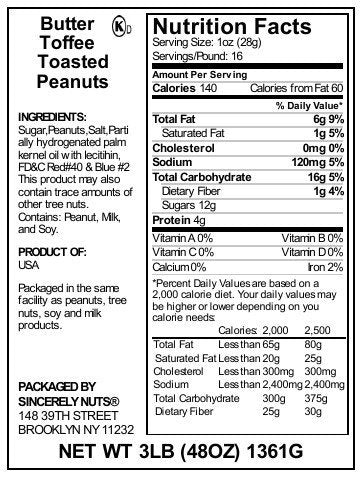 Sincerely Nuts – Toffee Peanuts | Three Lb. Bag | Deluxe Kosher Snack Food | Healthy Source of Protein, Vitamin & Mineral Nutritional Content | Gluten Free Gourmet Quality Nut