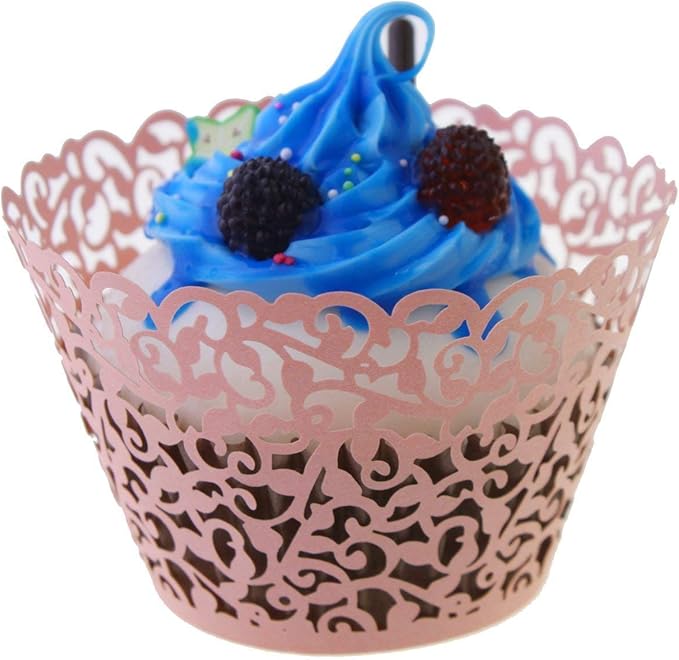 YOZATIA Vine Cupcake Wrappers, 60PCS Lace Cupcake Liners for Regular Sized Cupcake (Pink)