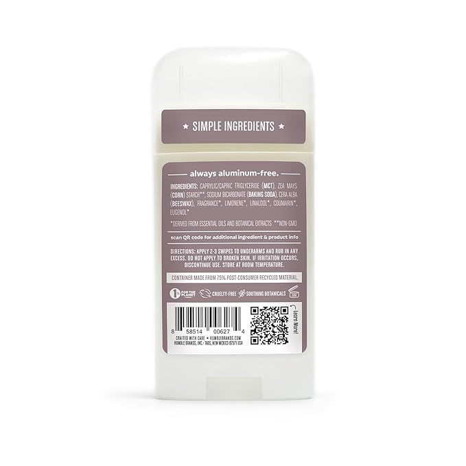 HUMBLE BRANDS Original Formula Aluminum-free Deodorant. Long Lasting Odor Control with Baking Soda and Essential Oils, Patchouli and Copal, Pack of 1